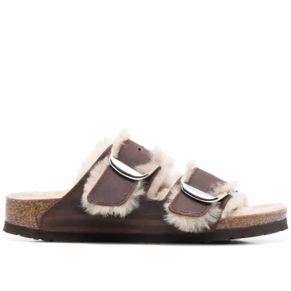 New Birkenstock Arizona Big Buckle Shearling Sandals Leather Brown US 8 / EUR 39 - Picture 12 of 14